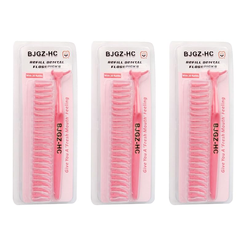 Portable BJGZ-HC Dental Flosser Kit with 20 Refill Heads - Ergonomic Snap-On Design for Effective Teeth Cleaning Oral