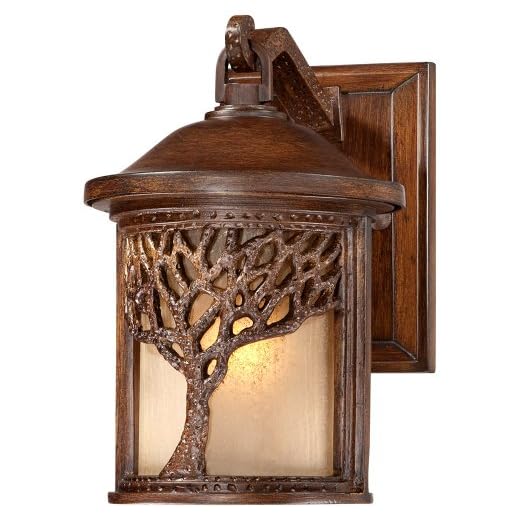 Rustic Outdoor Wall Light Fixture Bronze 9 1/2" Tree Etched Glass Sconce for Exterior House Deck Patio Porch Lighting - John Timberland