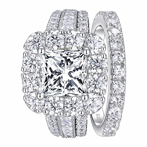 SHELOVES Vintage Princess CZ Wedding Rings Set for Women 925 Sterling Silver Engagement Rings Sets...