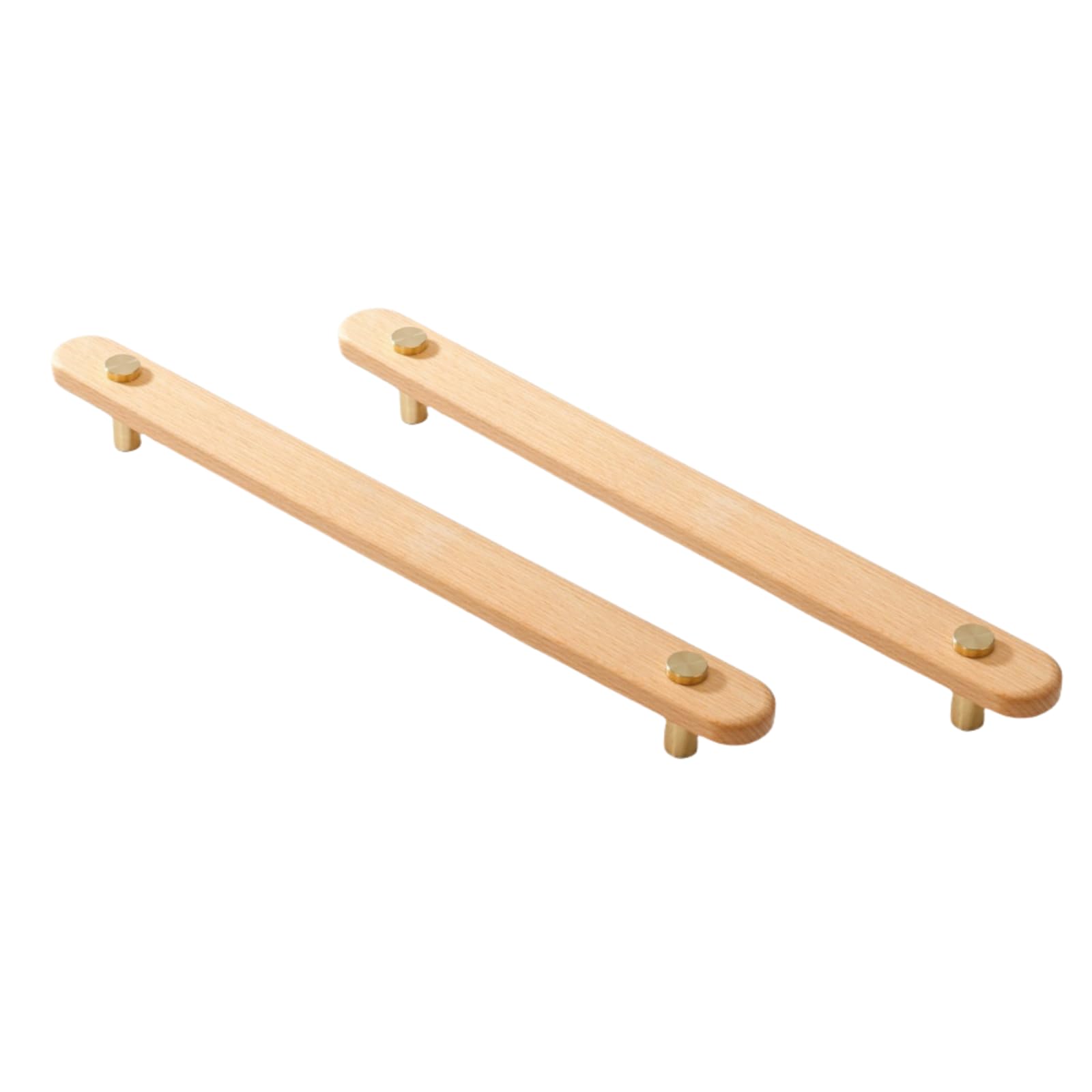ITTRUH Wood Drawer Knobs,Cabinet Pulls 2Pcs Brass Beech Handles Wooden Wardrobe Door Room Solid(224mm)