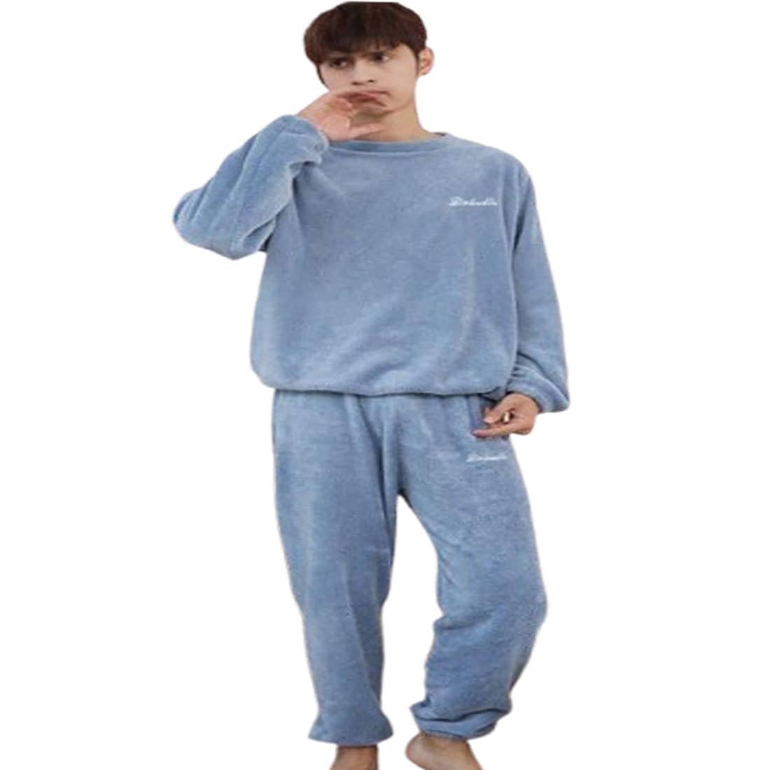 ukal Men's and Boy's Winter Wool Blend Fleece Velvet Full Length Nightwear Pajama and top Set-picture-31