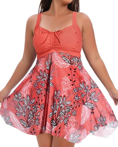 Image of Daci Plus Size Two Piece Swim Dress with Shorts for Women Mesh Swimsuits Flowy Bathing Suits