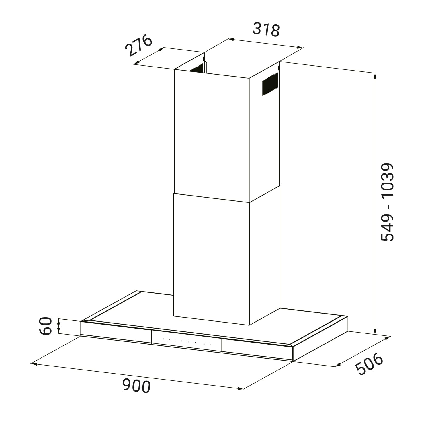 KKT KOLBE Hotte murale 90 cm A+++ | 754 m³/h recyclage ou évacuation | mode automatique | noir verre | arrêt différé | éclairage LED bi-couleur | commande tactile | SHAPE9005S