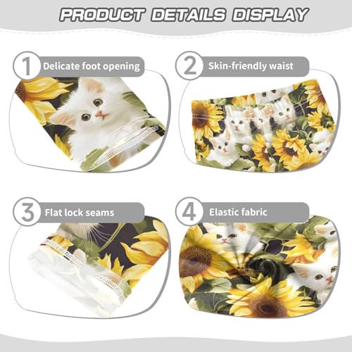 White Cat Sunflowers 1 Girls Leggings Athletic Pants Tights Stretch Bottom3