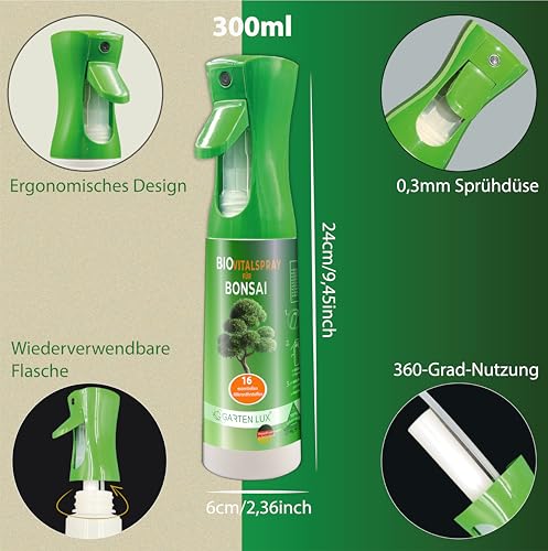 Garten Lux BIO Vital Spray für Bonsai Pflanzenblätter 300ml. mit 16 Spurennährstoffen zum Bonsaipflege sprühen anwendungsfertiges Hochester.