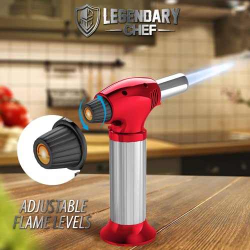 Culinary Cooking Torch - Kitchen Food Torch for Creme Brulee, Baking, Desserts and Searing- Butane Torch Lighter, Blow Torch for Cooking with Lock and Adjustable Flame (Butane Gas Not Included) Red - Thumbnail 5