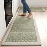 VivaNest Sage Green Vintage Boho Elegance Kitchen Rug Sets [2 PCs], Anti-Fatigue, Waterproof Non-Slip Kitchen Mats Heavy Duty Comfort Foam Rug for Kitchen, Floor, Laundry,17"x29"+17"x47"