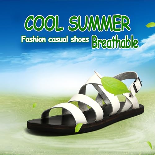 Men's Leather Cutout Flat Fisherman Sandals with Adjustable Ankle Buckle Lightweight Non-Slip Gladiator Sandals Fashion Open Toe Summer Beach Sandals3