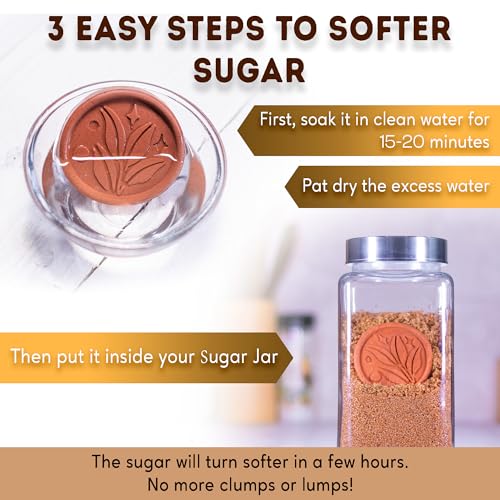 Image of Terracotta Brown Sugar Saver & Softener Disc - Reusable Leaf Design, Keeps Sugar, Cookies, & Baked Goods Soft, Food-Safe & Multi-Use Storage Helper (Set of 1)