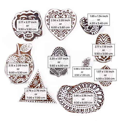 Image of Set of 10 | Handmade Multi Shape Design Blocks for Scrapbooking | Wooden Stamps for Project Designing | Fabric Textile | Clay | Pottery Craft