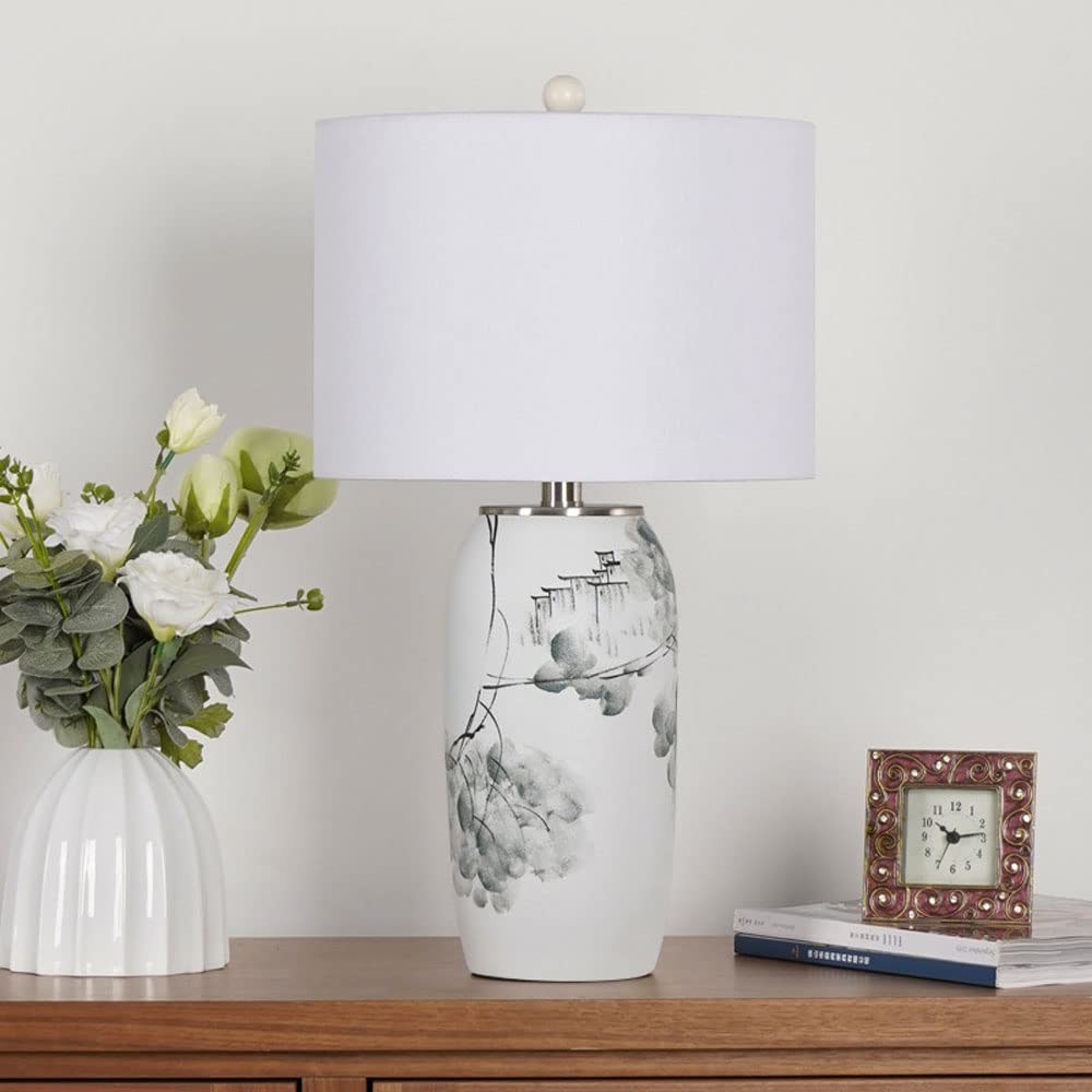 21,6-Calowa Ręcznie Malowana Ceramiczna Lampa Stołowa Led Z Pejzażem, Chińska Lampa Retro Do Sypialni, Stolik Nocny, Gabinet, Salon, Korytarz.