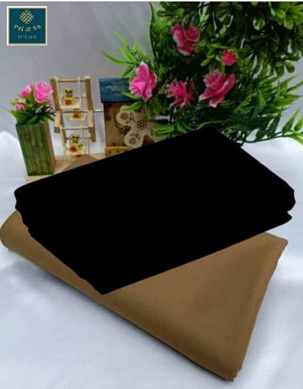 Pri & Su CottLinns Combo of Lycra Blend Solid Shirt & Trouser Fabric 900266 (Black - Khaki)-picture-17