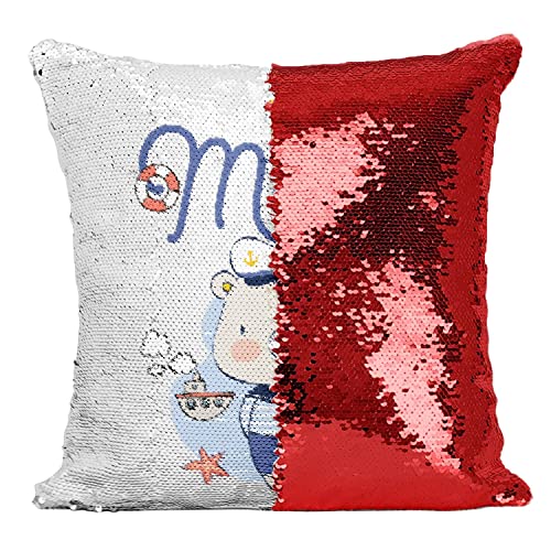 Coussin avec housse sequin rouge design petit marin, finition premium pour decoration chic - 2
