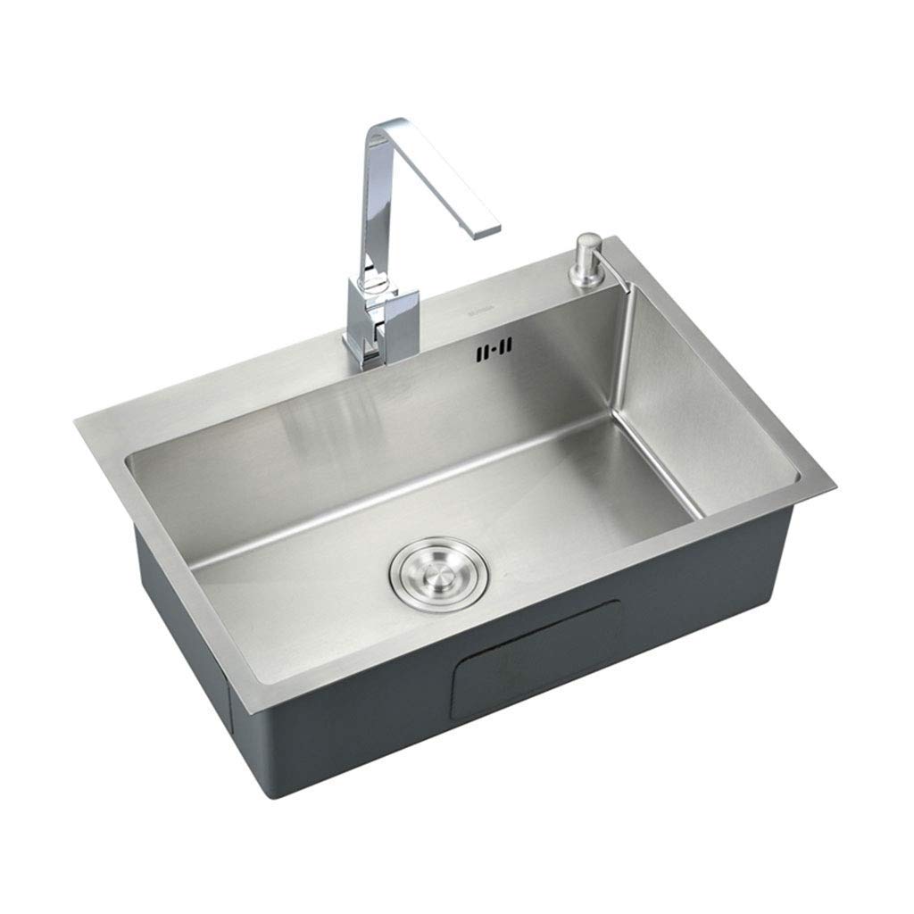 WDSOPK Basin 304 Stainless Steel Kitchen Sink Single Bowl Counter Top Basin with 2 Mounting Holes (680mm X 450mm)