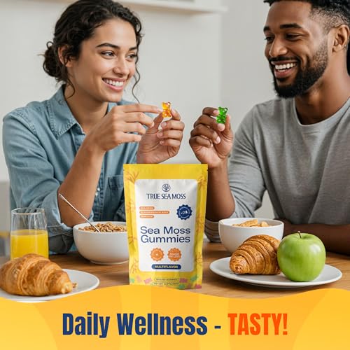 TrueSeaMoss Sea Moss Gummies with Bladderwrack & Burdock Root – Vegan Formula for Adults & Kids – Fruity Flavor – 60 Gummies (Pouch May Vary)