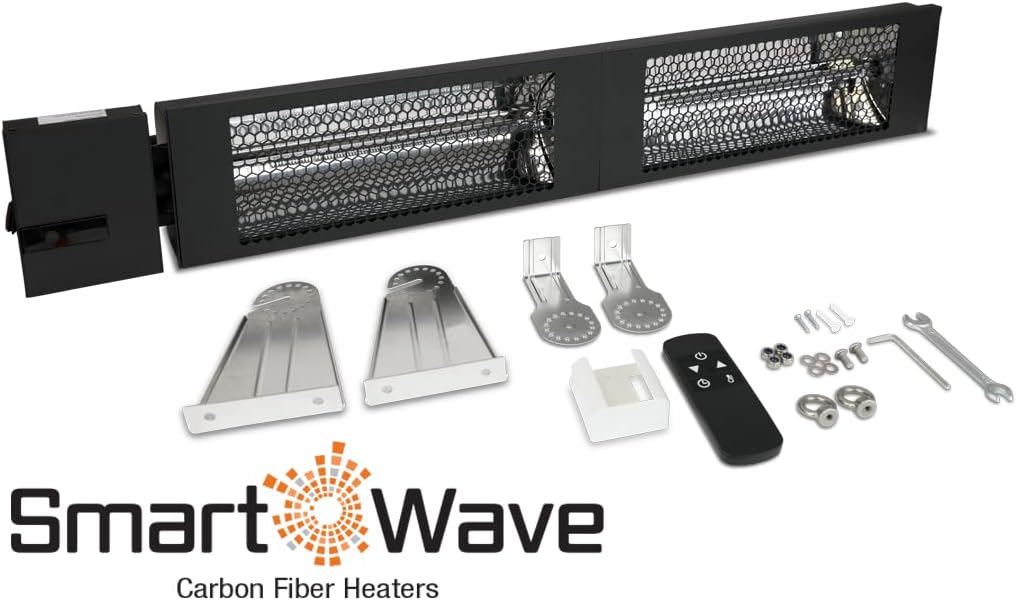 KING RK2430-RMT-BLK heater unit with remote, mounting brackets, and installation tools laid out.