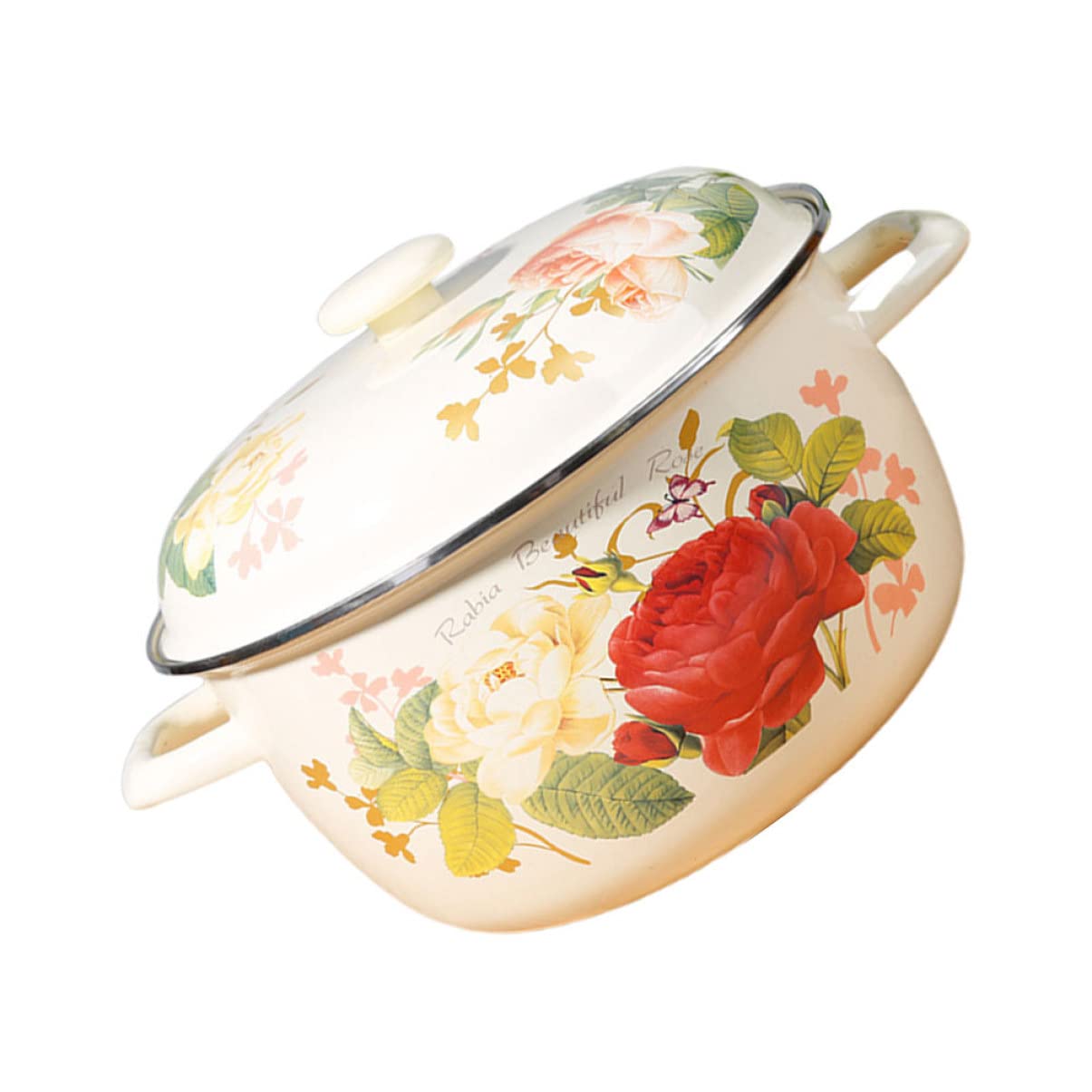 Pentola Smaltata Rosa Housoutil 1.1L | Antiaderente, Coperchio | Stile Retrò Cinese