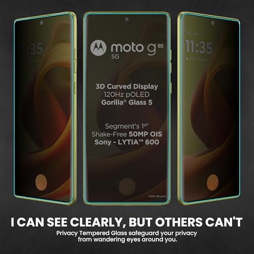 Image of FIRST MART UV Privacy Tempered Glass for Motorola G85 | Anti-Spy 9H Curved Screen Protector, Edge-to-Edge, Case-Friendly | 1 Pack