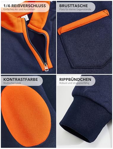 Aulemen Męska bluza bez kaptura ze stójką, półzamek błyskawiczny, dwukolorowy design, oddychająca, na jesień-zimę, basic, M-3XL, niebieski, M