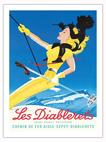 Les Diablerets Switzerland - Ski Resort - Aigle–Sépey–Diablerets Swiss Railway - Vintage Railroad Travel Poster by Martin Peikert c.1948 - Bamboo Fine Art 290gsm Paper Print (Unframed) 24x32in