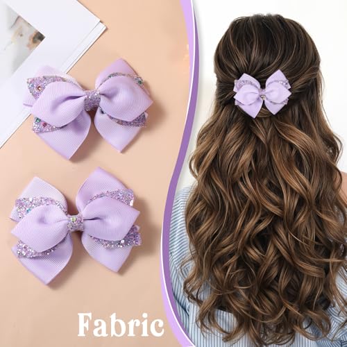 2 Pcs Purple Hair Bow Clips, Sparkly Glitter Alligator Barrettes for Girls, Light Purple Hair Bows, 3.94 Inch Lavender Bowknot Hairpin with Dot Sequin for Cheerleader Birthday Parties miniatura 2