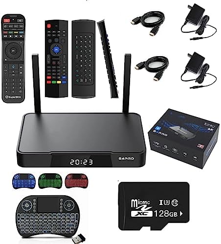 KUSEZOI 2023 S4 Pro 2G RAM 32G ROM Box + Voice Remote + 1*Keyboard and Voice Remote + 2*HD Cable +1* Mini Keyboard + 2 Power Supply + 1 * 128G TF Card