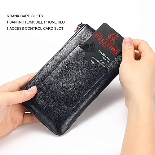 Mens Genuine Leather Zipper Wallet There are 6 bank cards inside the mobile phone bag and 1 card slot on the surface (Bluish grey)4