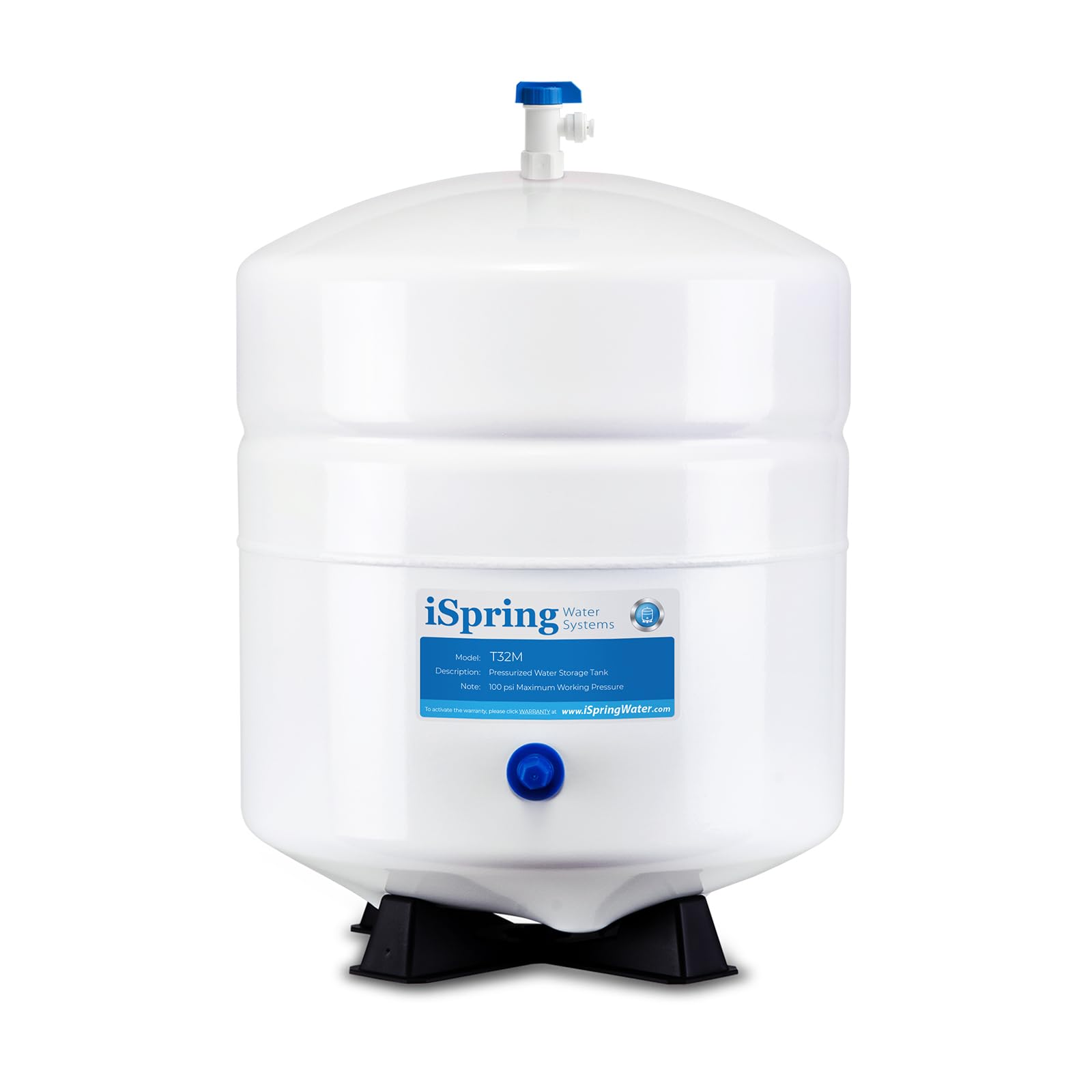 iSpring T32M Depósito de Almacenamiento de Agua para Sistema de Filtración de Ósmosis Inversa, 3.2 Galones (12 L), Tanque de Presión de Metal de Alta Resistencia, Conexión de 1/4", con Válvula de Bola