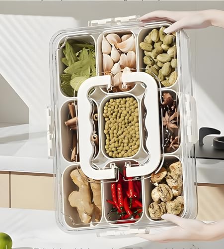 Image of SPIREX Reusable 9-Grid Food Storage Box |Spice & Snack Divider Tray| Multi-Compartment Bento Organizer Fruit Spices Candy Veggie Nuts & Snacks with lid Pack of 1