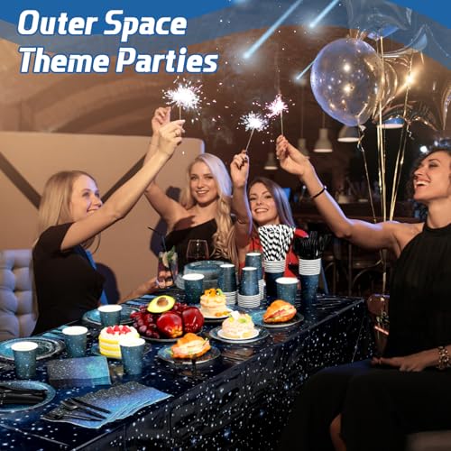 Image of Funnymoom 452 Pcs Galaxy Party Decorations for 50, Starry Night Theme Paper Plates Napkins Cups Tablecloth Cutlery Straws for Outer Space Theme Birthday Bridal Baby Shower Party Decorations Supplies