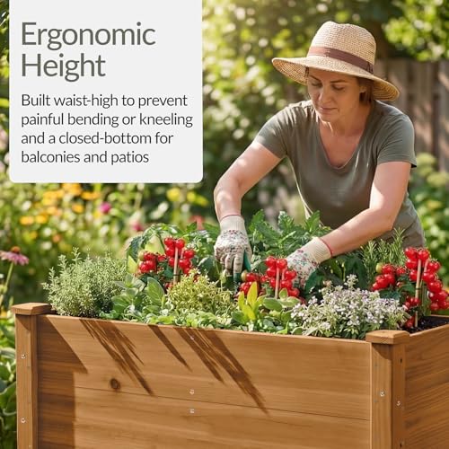 Image of Best Choice Products 48 inch x 24 inch x 30 inch Raised Garden Bed with Extra Deep 16 inch Depth, Elevated Wood Planter Box Stand for Backyard, Patio, Balcony, Natural Fir Wood - Acorn Brown