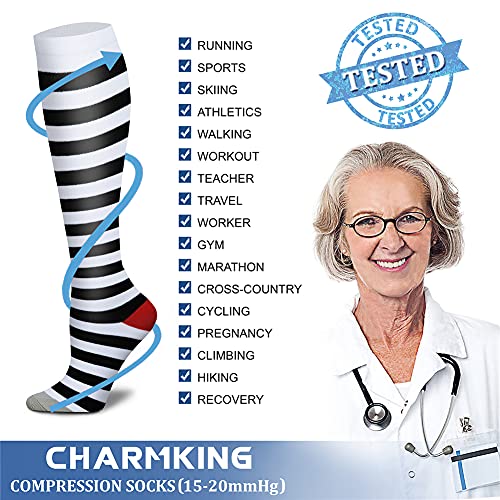image for CHARMKING Compression Socks for Women & Men (8 Pairs) 15-20 mmHg Gradu