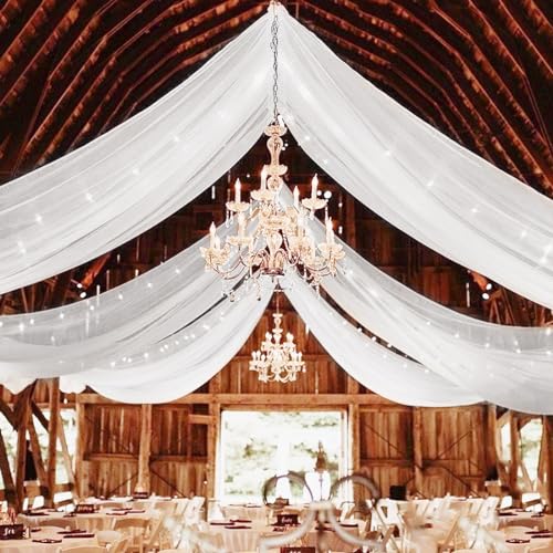 4 Panels White Ceiling Drapes for Wedding Ceiling Drapes 5ftx10ft