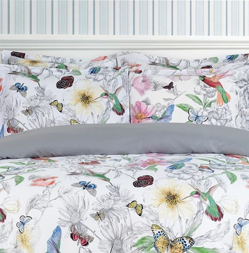 Majestic Giftware Madison Linen 8 Pcs Full Size Duvet Bedding Set (BL504-F) | Birdsong Paradise 300 TC Cotton Sateen Durable & Washable | 2 Fitted Sheets, 2 Duvets, 4 Pillowcases - Ritz Collection