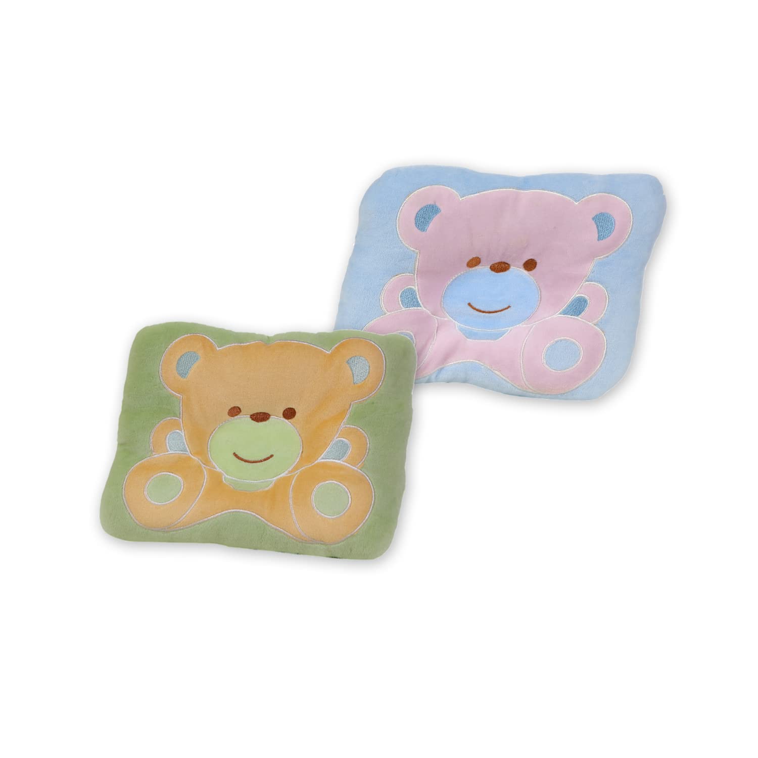 GIFTWISH New Born Baby Pillow, Soft Neck Head, Ideal for Round Head Shaping Pillow for 3 to 24 Months Babies | Baby | Kids (Pack of 2 | Size 29 X 23 CM | Blue | Green)