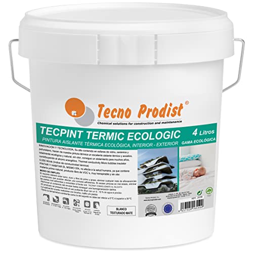 Tecno Prodist TECPINT TERMIC ECOLOGIC (4 Litros) Pintura a la cal, aislante térmico y acústico, interior - exterior al agua, 100% Natural, Paredes y Techos, transpirable - (BLANCO)