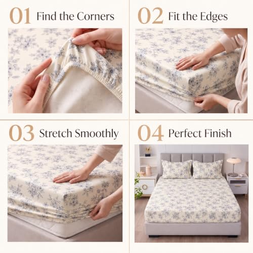 Image of BSB HOME 240 TC Premium Double Bed Fitted Bedsheet, Soft Comfortable Stretchable Mattress Sheet with Elastic Fitted Corners, Durable Easy Care Bedding, 72 x 72 + 10 Inches(183x183+25 cm) - Cream