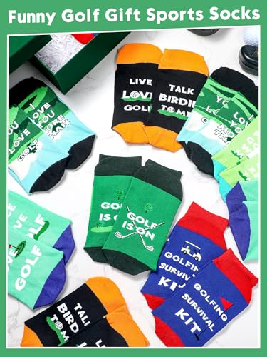 12 Pairs Golf Socks Gifts for Men Funny Golf Novelty Crew Cool Fun Funky Cotton Socks for Dad Grandpa Golfer Lovers Team3