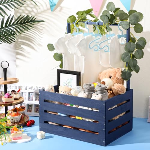 Image of Barydat Wooden Baby Shower Crate Closet Basket with Handle Baby Announcement Sign Garland Hangers Large Letter, Wooden Gift Crate, Letters for Pregnancy New Parent Party(Navy Blue)