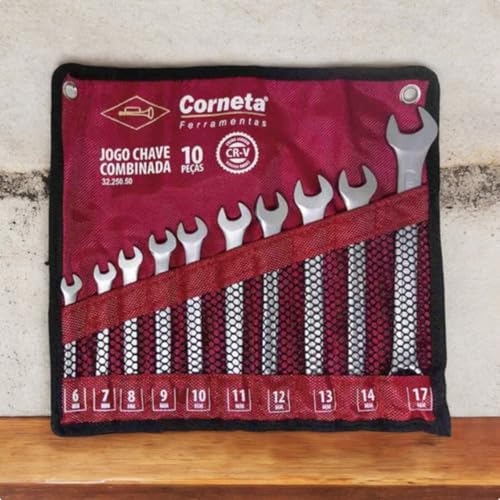 Jogo de Chaves Combinadas Plana 10 a 19 mm 10 Peças Corneta