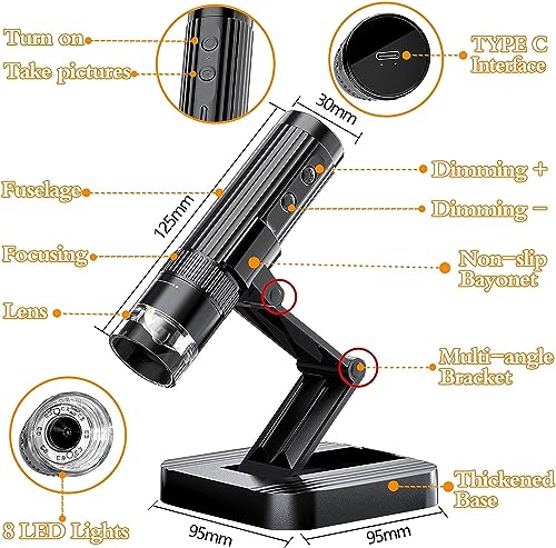 Image of Etzin USB Digital Microscope, 50X-1000X Magnifying Coin MICR-oscope. Portablel Handheld Pocket,8 LED Lights Adjustable, HD Micro-Scope Camera, PC View, Mic-roscope for Adults & Kids - Black