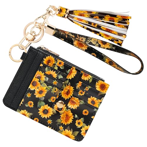 Image of KNGITRYI Small Wristlet Wallets for Women RFID Credit Card Holder Wallet Keychain Wristlet Wallet Credit Card Wallets for Women (Sunflower)
