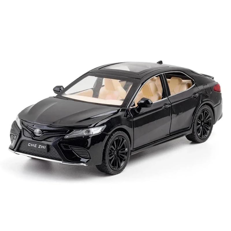 Image of Kids Model 1:24 Toyot Camry Die Cast Metal Car Pull Back Action Opening Doors with Realistic Engine Sound Lights Toy Car Gift for Boys - Black