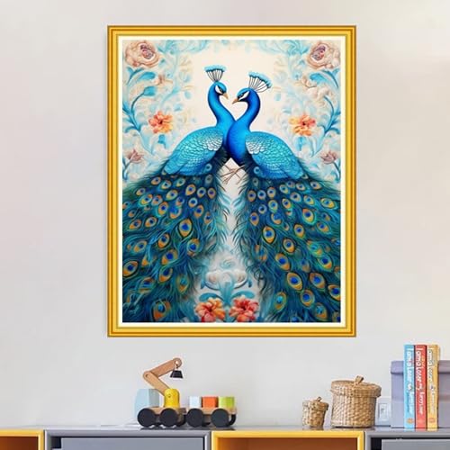 Image of Magxvouy Cross Stitch Kits Stamped Full Range of Embroidery Kits,Cross Stitch Patterns Needlework Kits for Beginners 11CT Printed Kits&Blue Peafowl 16x20 inch