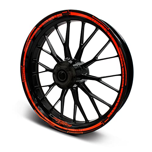 16-teiliges Set Felgenrandaufkleber Sticker für Motorrad Auto Felgen Stripes Design Komplett Set Felgenaufkleber für 15 16 17 18 19 Zoll MR018 (Neon Rot, Glanz)