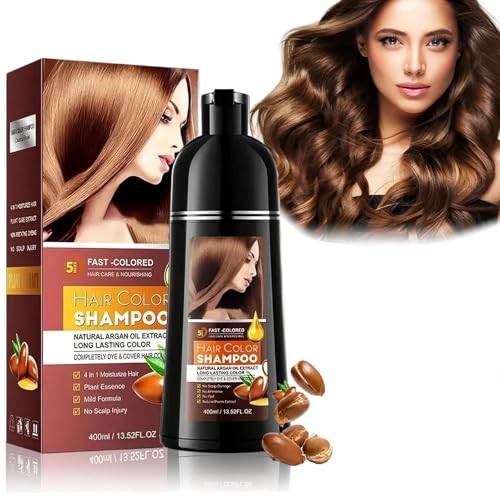 EHIOG Champú Tinte Marrón 400 ml – Coloración Natural y Duradera para Cabello, Cubre Canas al Instante, Apto para Hombres y Mujeres（MarróN）