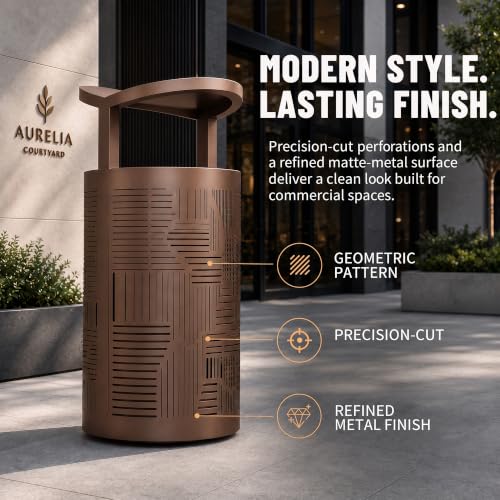 Image of 10.8 Gallon Commercial Outdoor Trash Can with Lid (Taupe Gray)