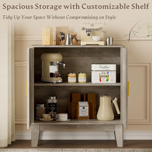 Image of BORNOON Storage Cabinet with Doors and Adjustable Shelf, Modern Fluted Sideboard Buffet Cabinet, Freestanding Coffee Bar for Kitchen, Pantry, Entryway, Living Room (Weathered Gray)