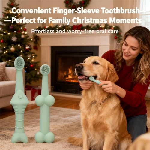 Image of JBD Dog Toothbrush and Cat Oral Care Set | Finger Toothbrush for Small /Large Pets | Puppy Tooth Brushing Kit with Double Sided Brush | Cleans Teeth & Removes Tartar | 3-Piece Pet Dental Care (Beige)