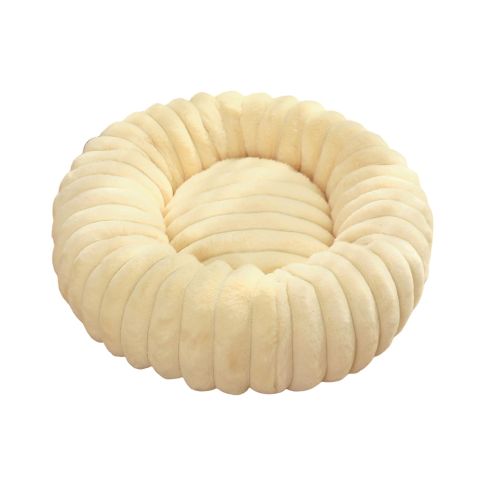 Mateju Plush Donut Pet Bed, Fluffy Pet Cushion Warm Soft Plush Donut Dog Cat Bed for Calming Puppy Kitten Petbed with Non Slip Bottom, Machine Washable (Beige,Diameter 60cm)